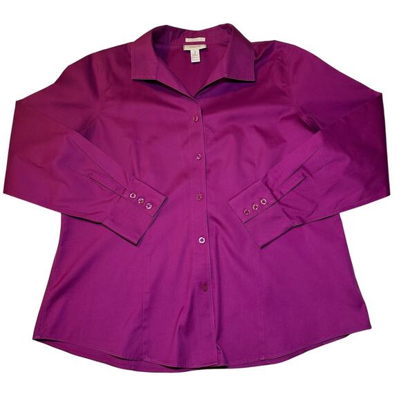 Chico's Tops - Chicos No Iron Shirt Size 2 US 12 Magenta Button Up Long Sleeve Collar Fitted
